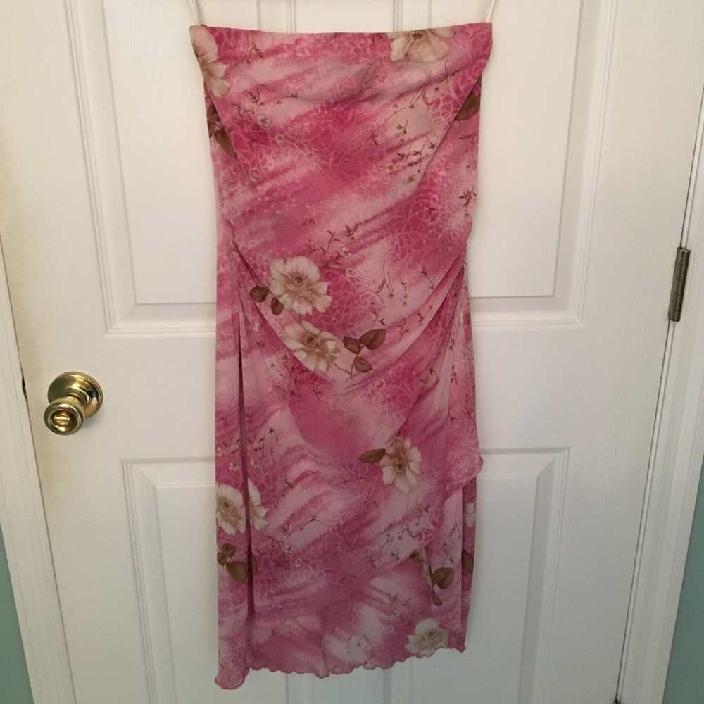 Pink floral strapless dress